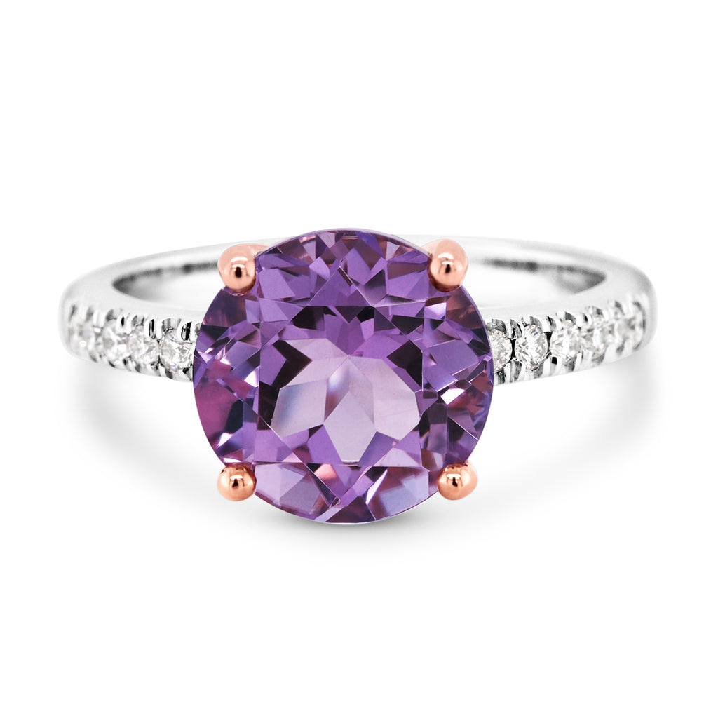 9ct Rose & White Gold Amethyst & Diamond Ring TDW 0.17CT