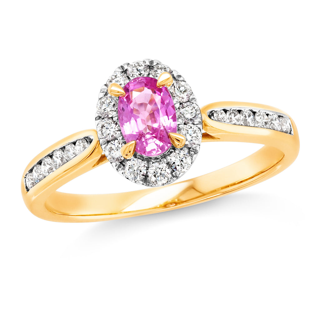 18ct Rose Gold Oval Pink Sapphire & Diamond Ring TDW 0.33CT