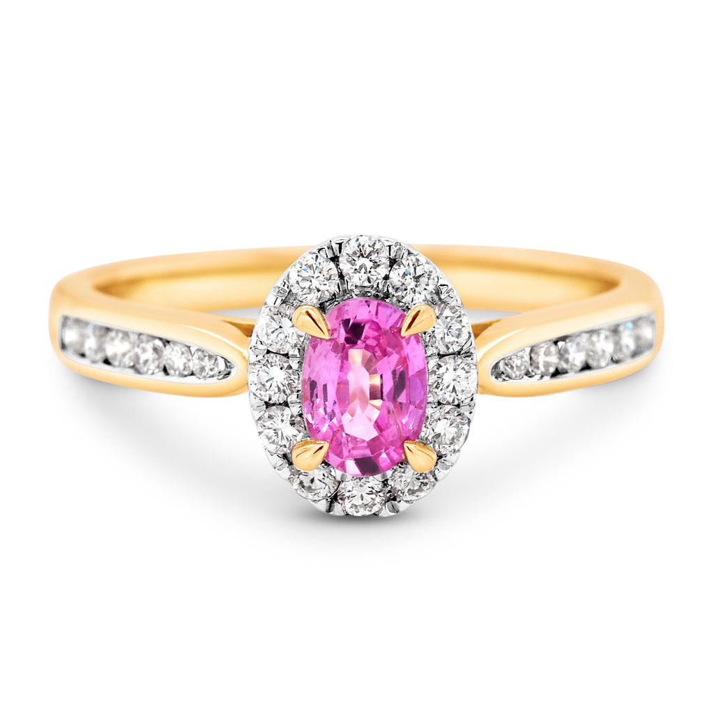 18ct Rose Gold Oval Pink Sapphire & Diamond Ring TDW 0.33CT