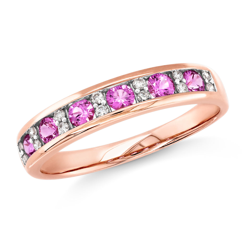 18ct Rose Gold Alternating Pink Sapphire & Diamond Band TDW