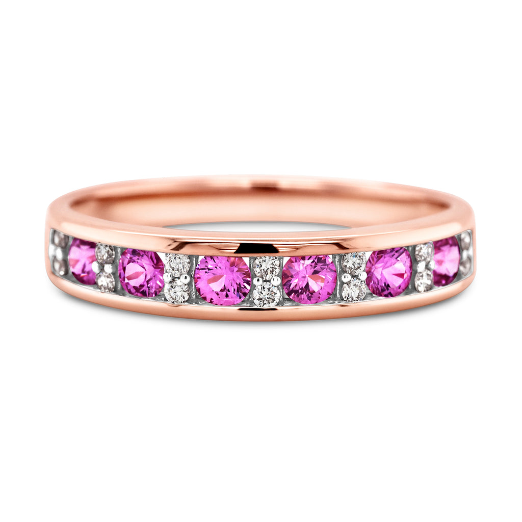 18ct Rose Gold Alternating Pink Sapphire & Diamond Band TDW