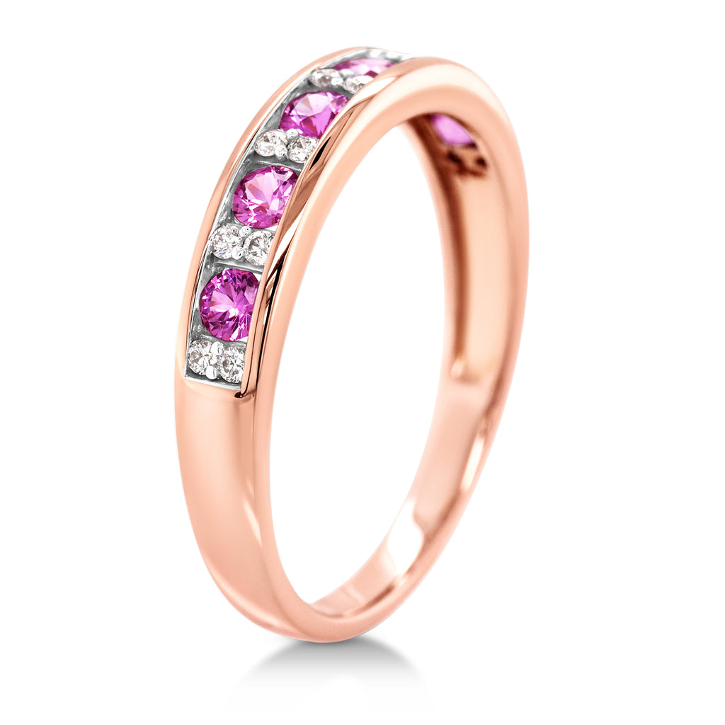 18ct Rose Gold Alternating Pink Sapphire & Diamond Band TDW