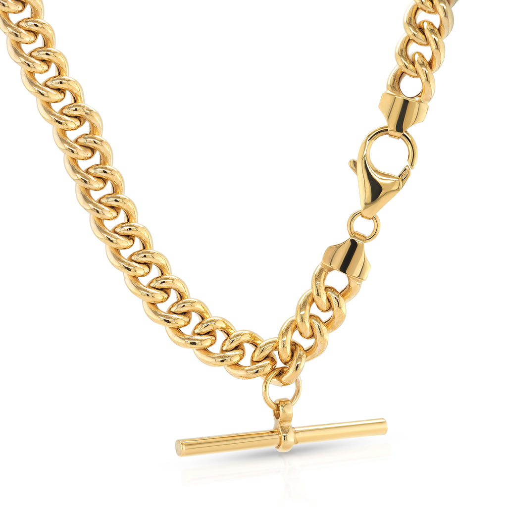 9ct Yellow Gold Hollow Curb T-Bar Necklet