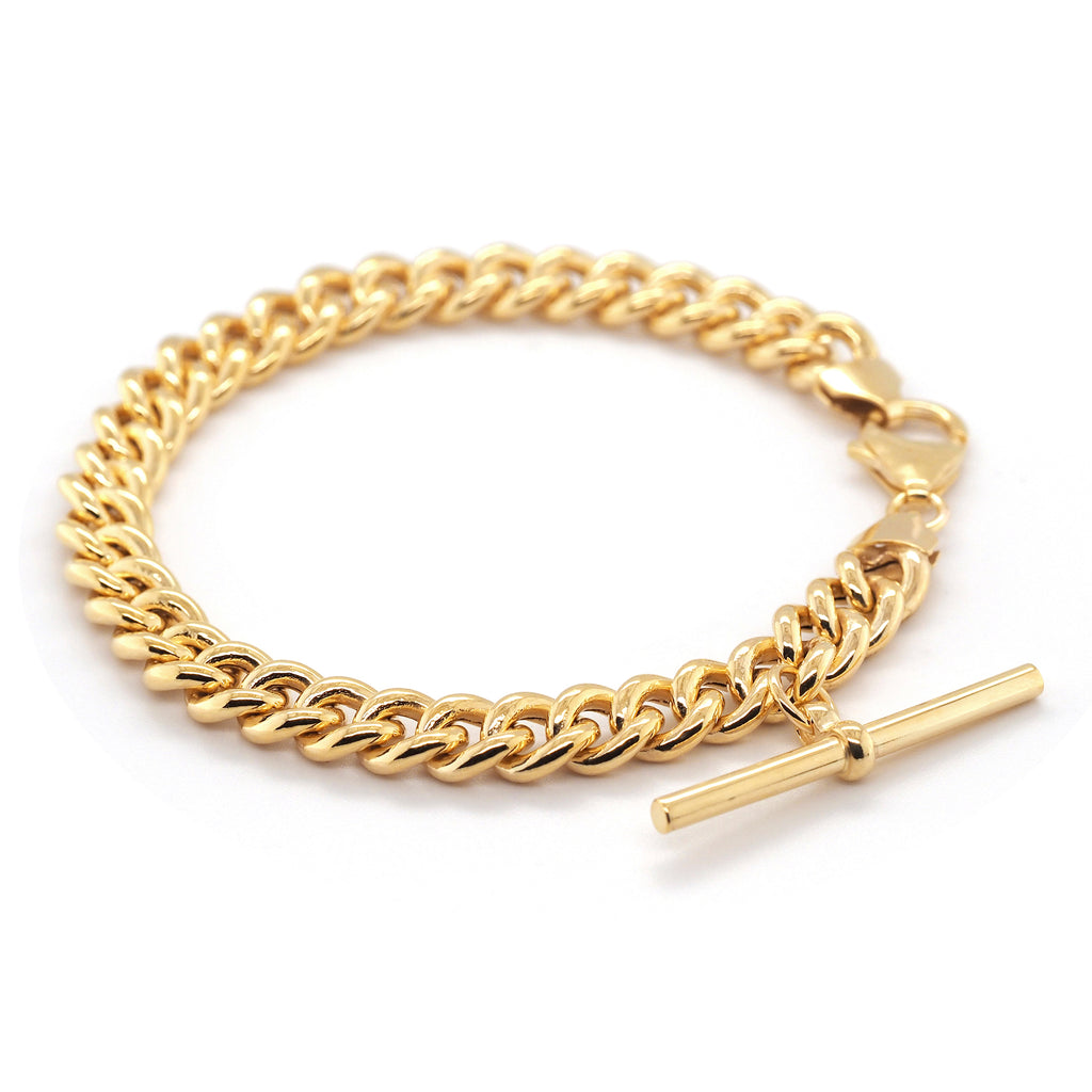 9ct Yellow Gold Hollow Curb T-Bar Parrot Clasp Bracelet