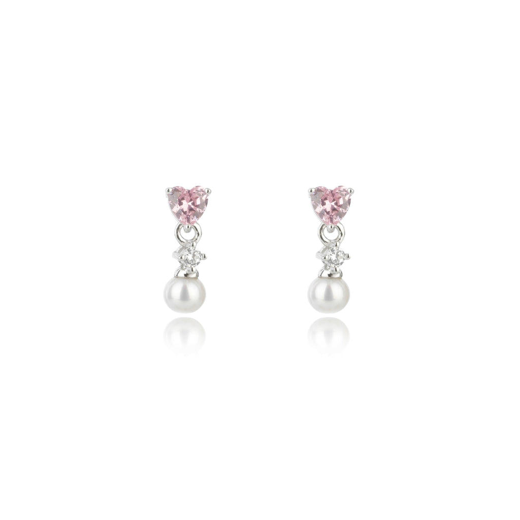 Georgini 'Sweetheart Mini Pink Heart' Pearl Drop Earrings IE