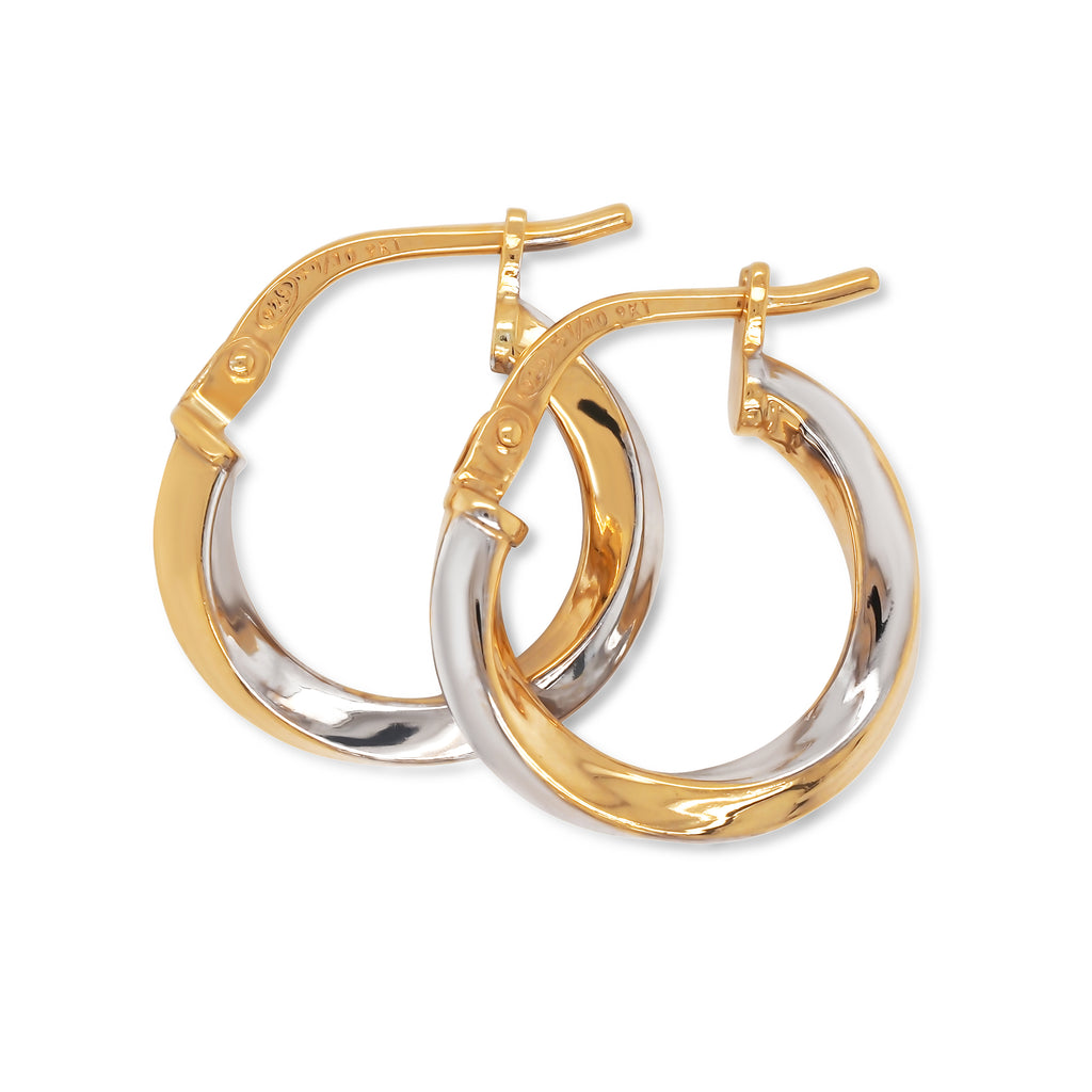 9ct 2-Tone Gold Bonded 10mm Twist Hoop Earrings