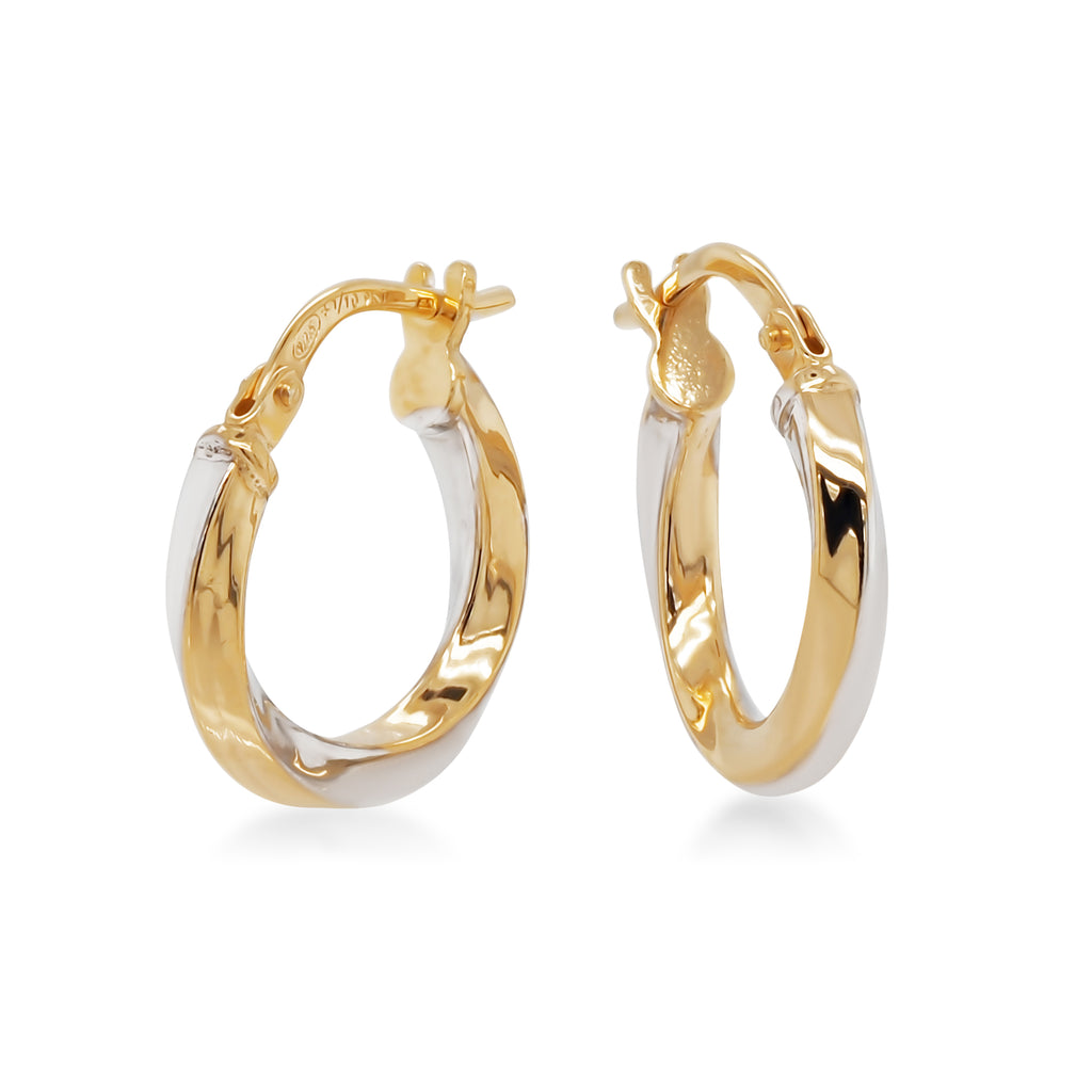 9ct 2-Tone Gold Bonded 10mm Twist Hoop Earrings