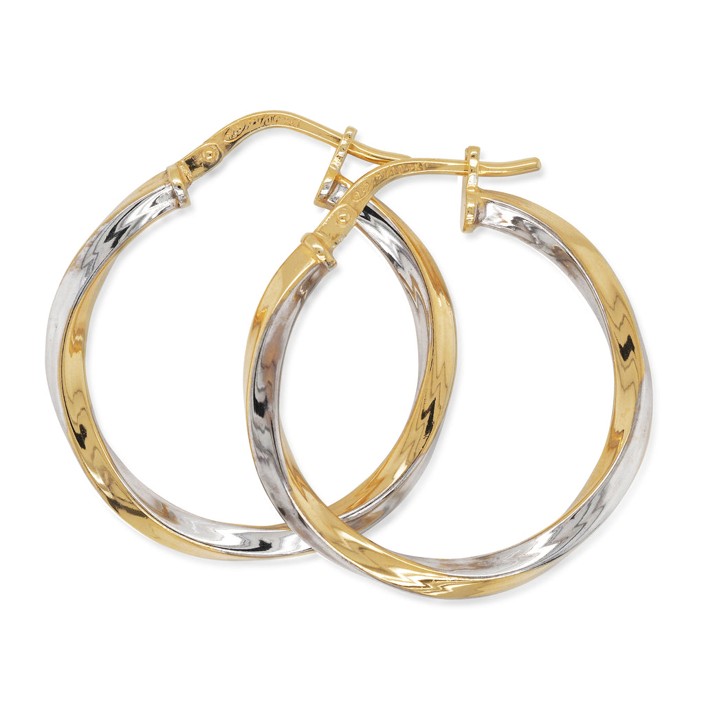 9ct 2-Tone Gold Bonded Twist Hoop Earrings 20mm