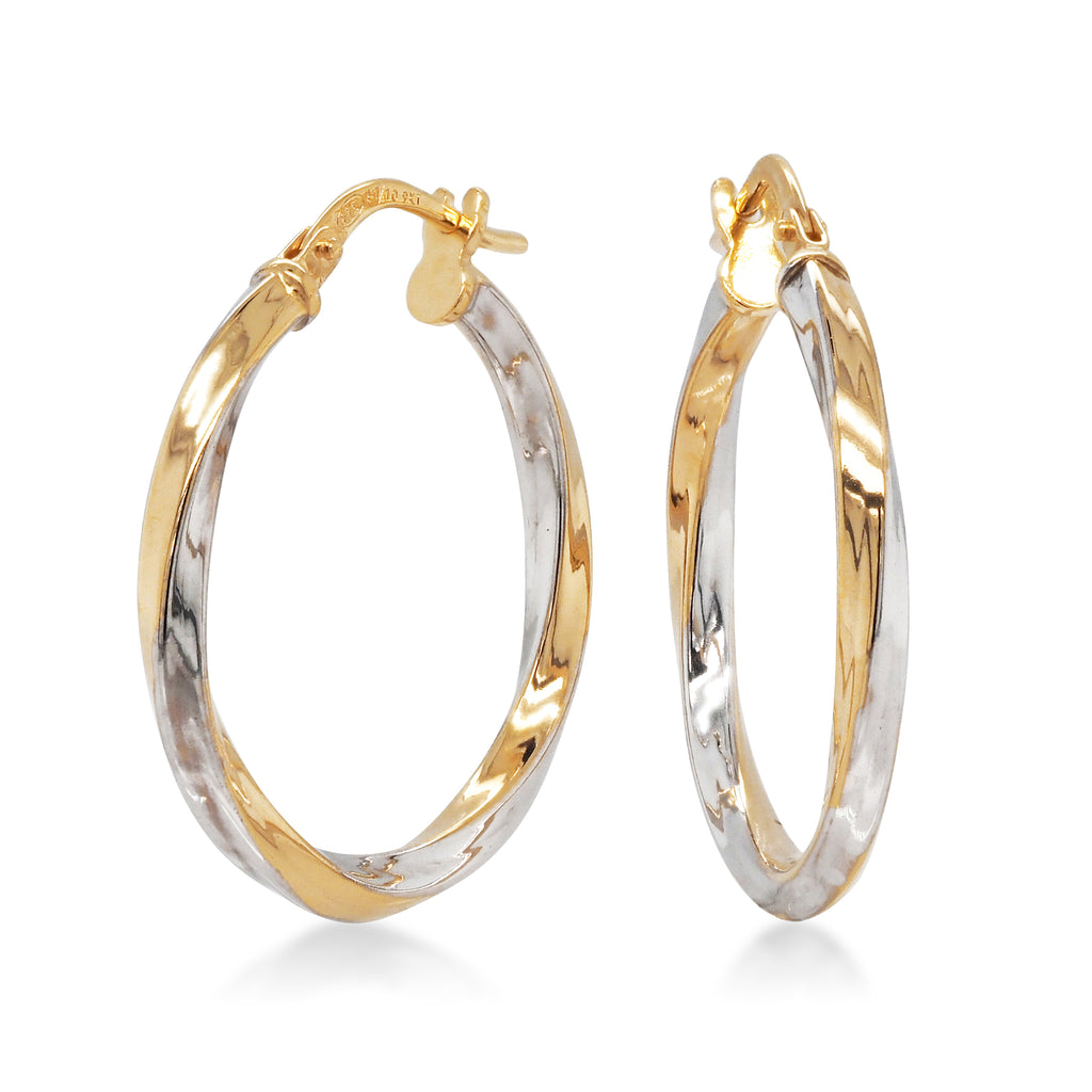 9ct 2-Tone Gold Bonded Twist Hoop Earrings 20mm