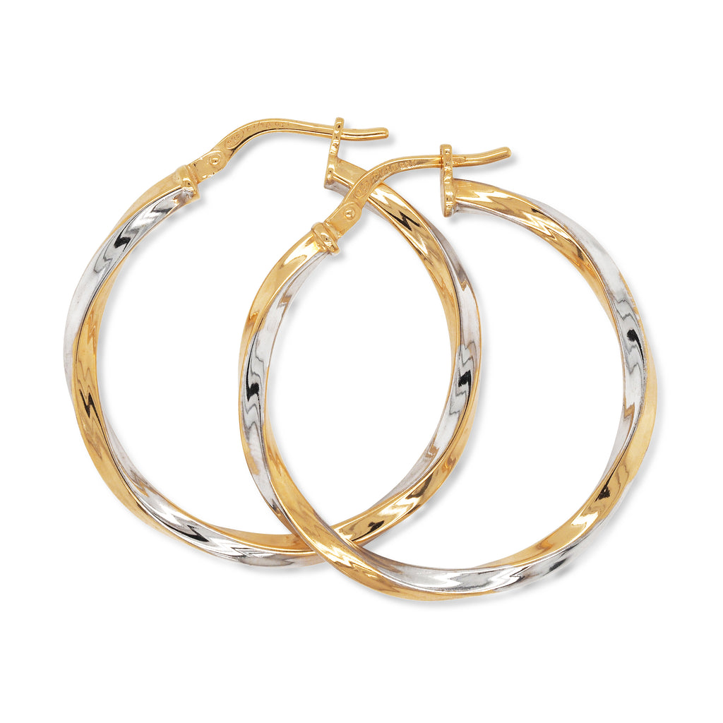 9ct 2-Tone Gold Bonded Twist Hoop Earrings 25mm