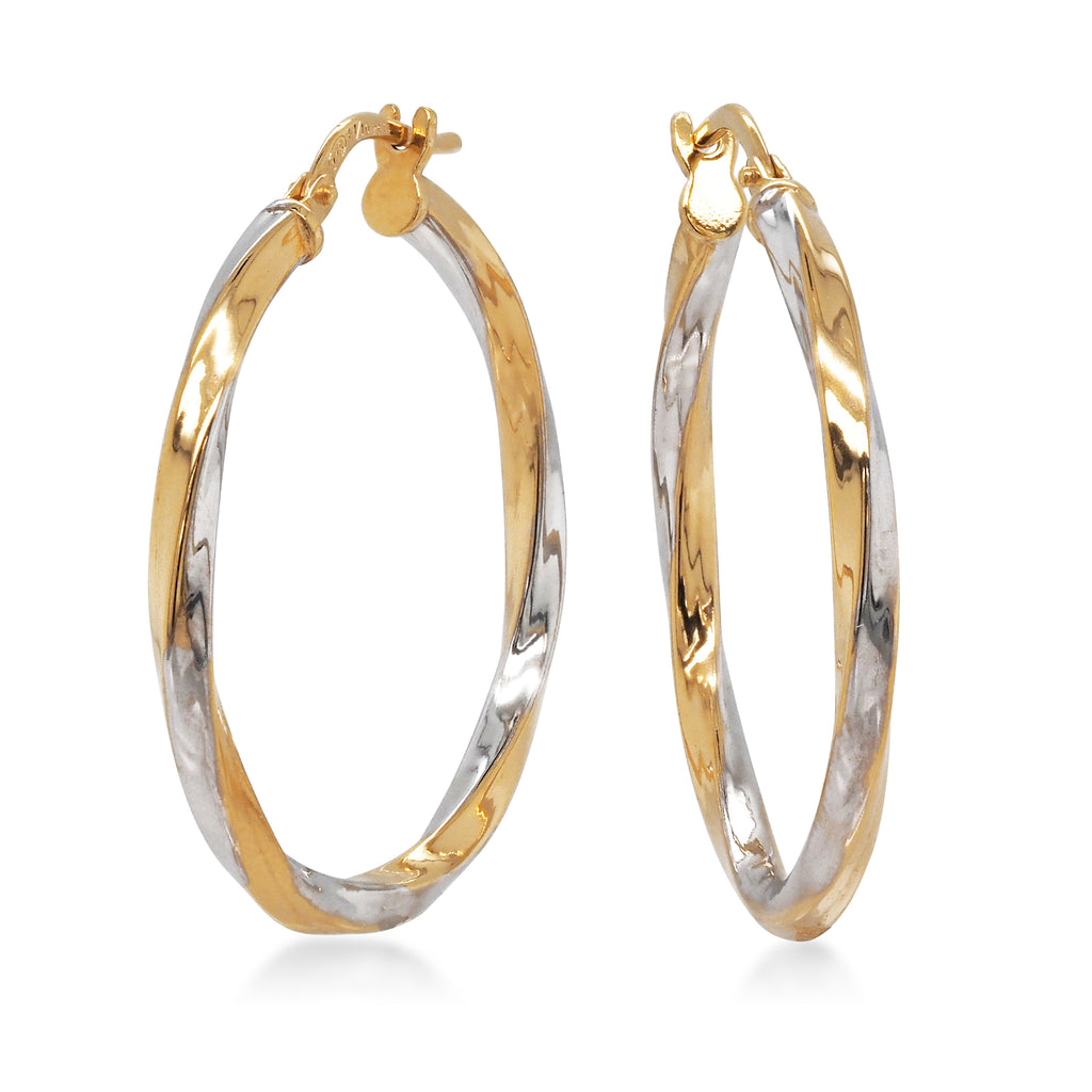 9ct 2-Tone Gold Bonded Twist Hoop Earrings 25mm