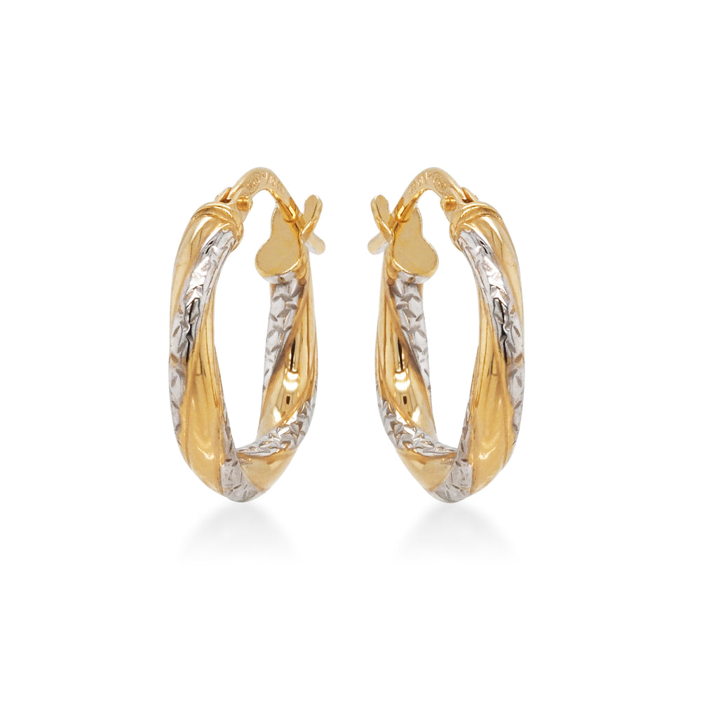 9ct 2-Tone Gold Bonded 10mm Twist Hoop Earrings