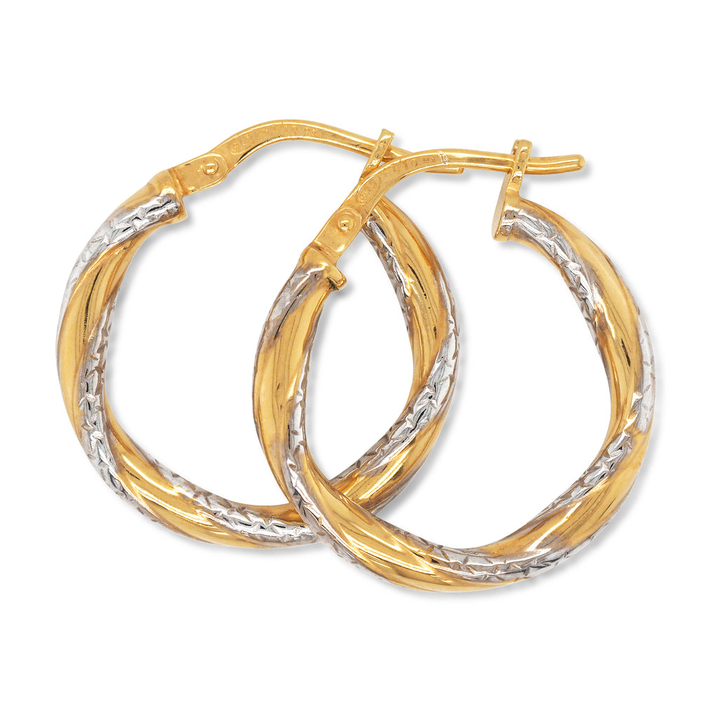 9ct 2-Tone Gold Bonded 15mm Twist Hoop Earrings