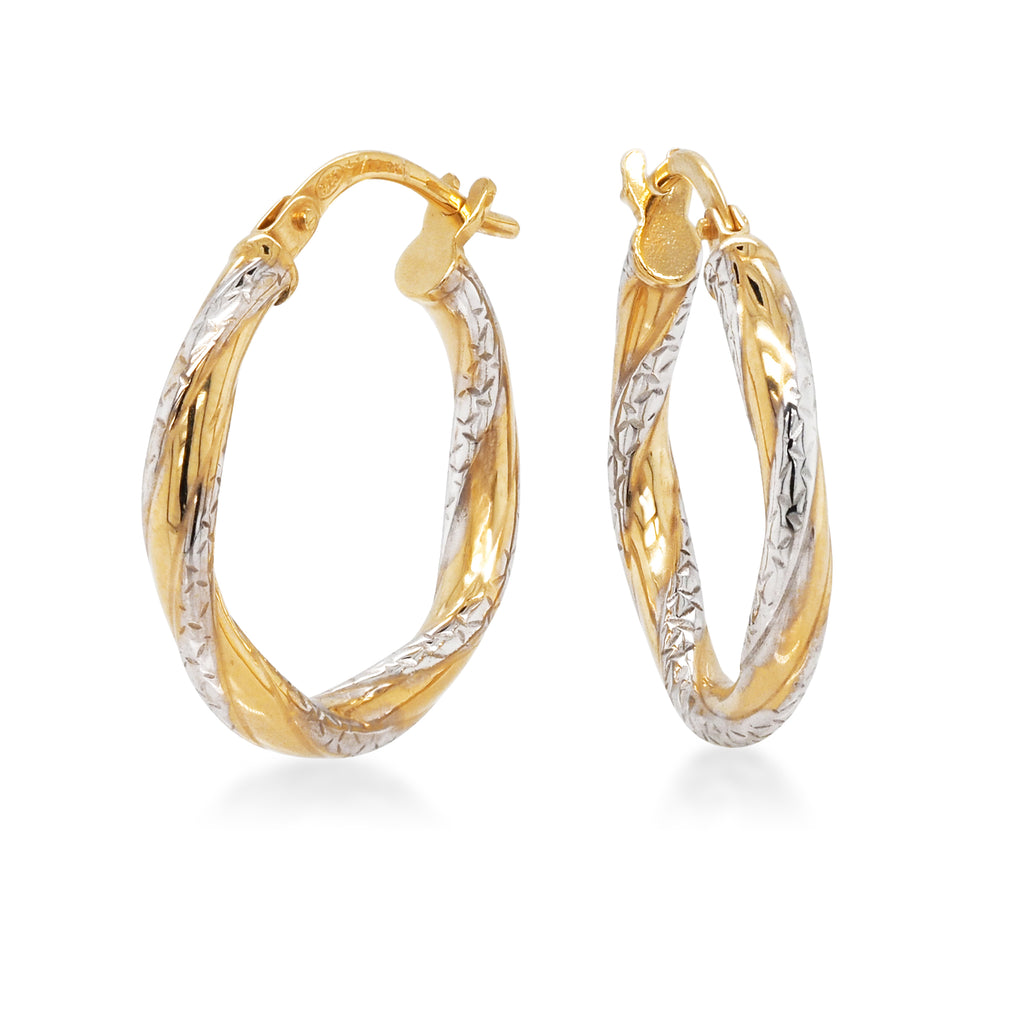 9ct 2-Tone Gold Bonded 15mm Twist Hoop Earrings