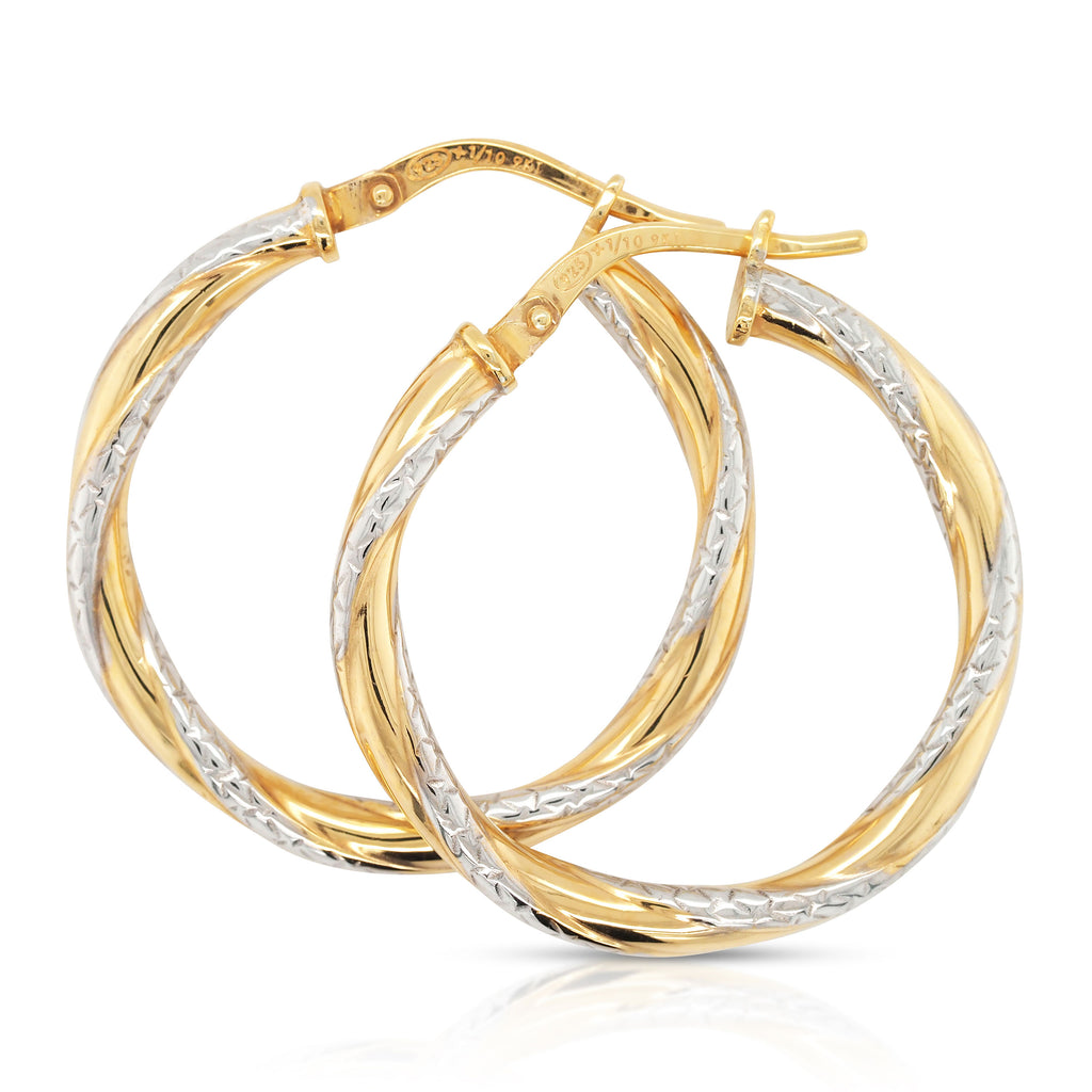 9ct 2-Tone Gold Bonded Slight Twist 20mm Hoop Earrings