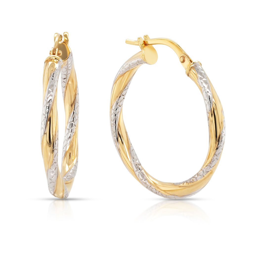 9ct 2-Tone Gold Bonded Slight Twist 20mm Hoop Earrings