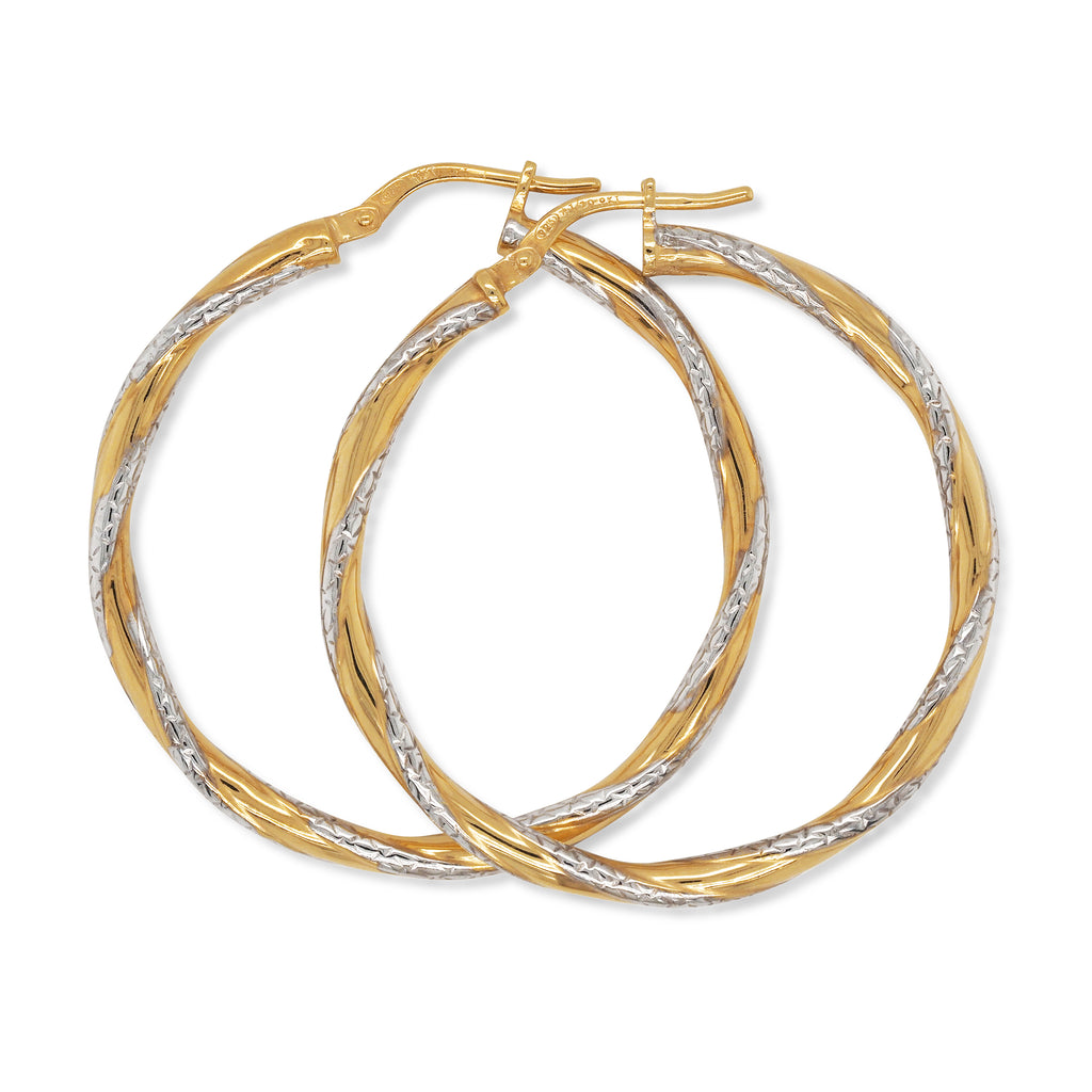 9ct 2-Tone Gold Bonded 30mm Twist Hoop Earring