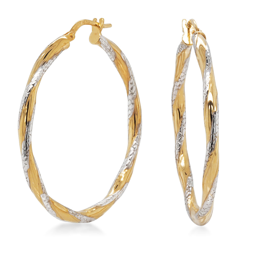 9ct 2-Tone Gold Bonded 30mm Twist Hoop Earring