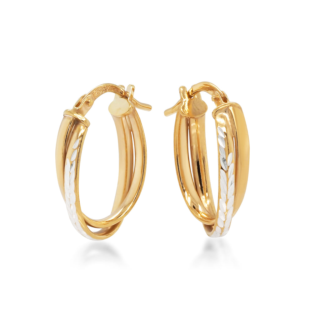 9ct Gold Bonded Oval Double Crossover 13mm Hoop Earrings