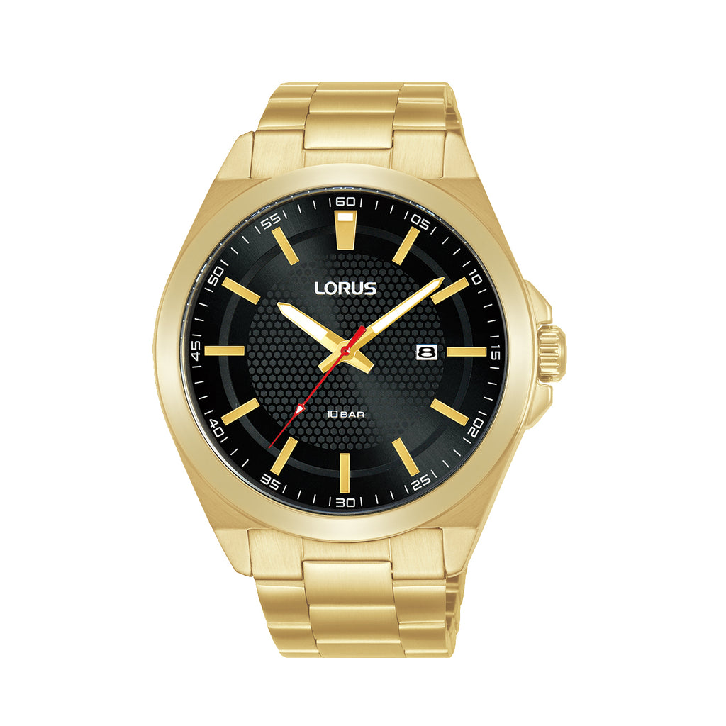 Lorus Gold Tone Analogue Black Dial Watch RH938PX-9