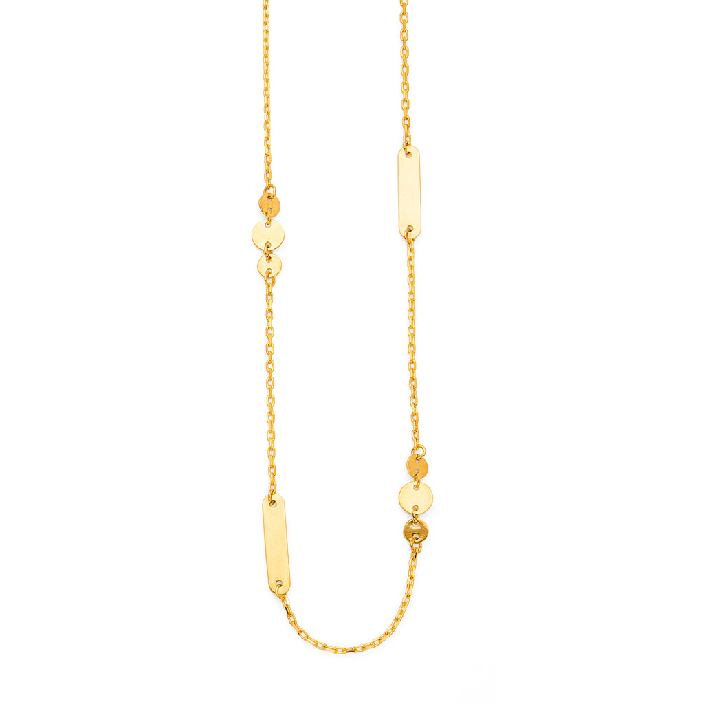 9ct Yellow Gold Flat Bar & Flat Disc Cable Chain Necklet