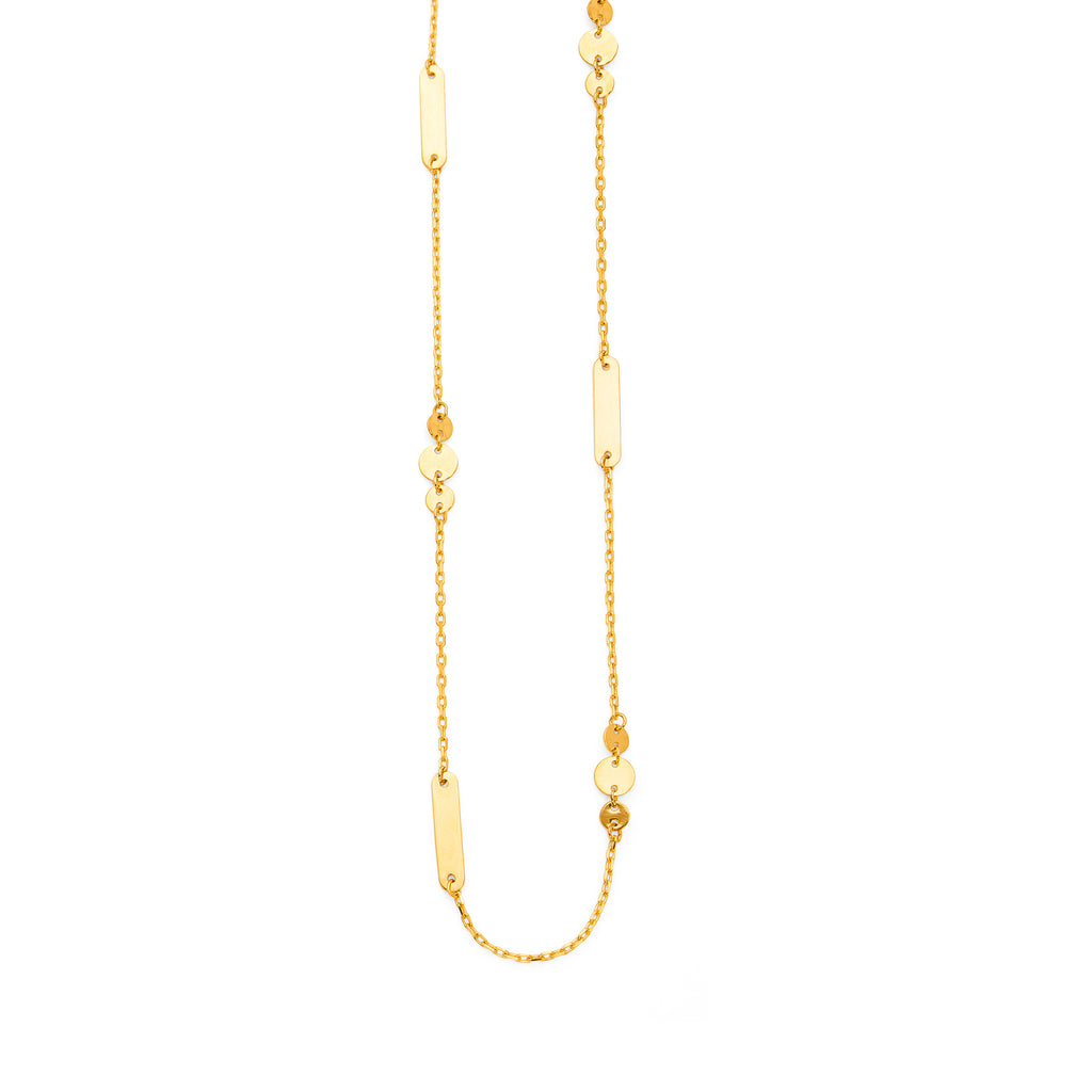 9ct Yellow Gold Flat Bar & Flat Disc Cable Chain Necklet