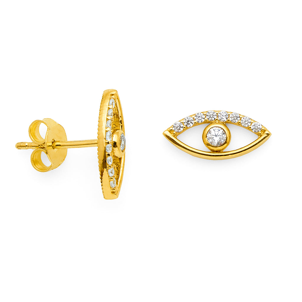 9ct Yellow Gold Cubic Zirconia Open Eye Stud Earrings