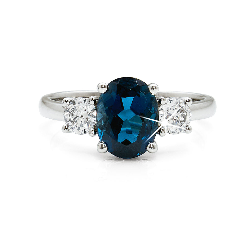 9ct White Gold London Blue Topaz & Lab Grown Diamond Ring TD