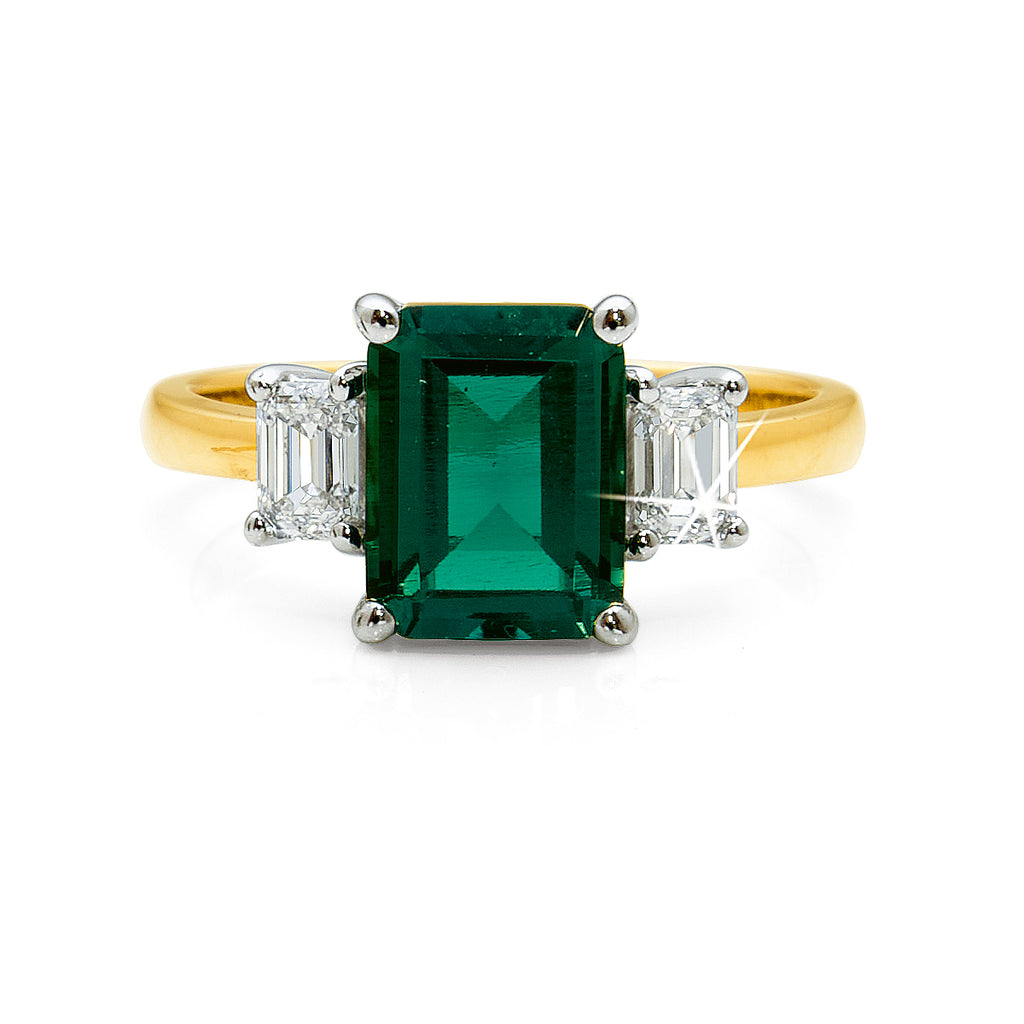 9ct Yellow Gold Created Emerald & Lab Grown Diamond Ring TDW