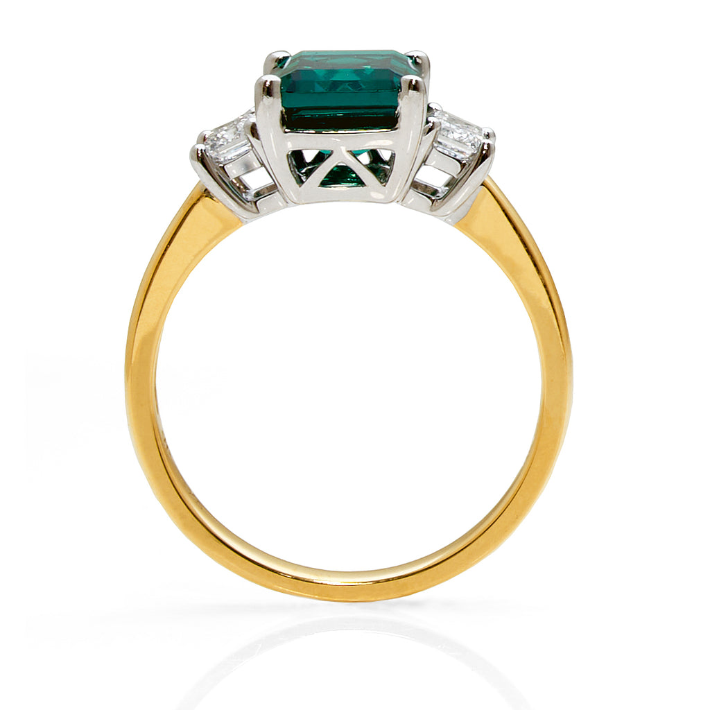 9ct Yellow Gold Created Emerald & Lab Grown Diamond Ring TDW