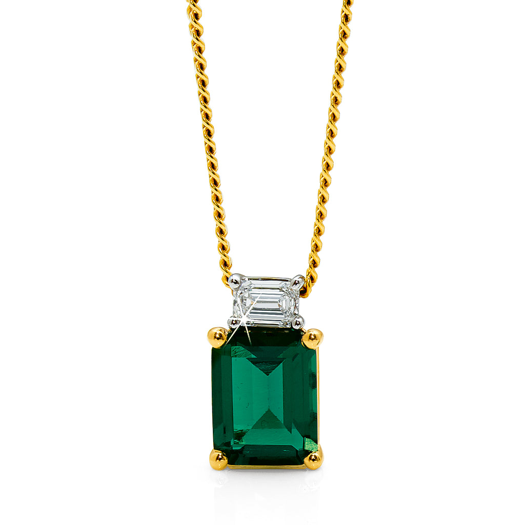 9ct Yellow Gold Created Emerald & Lab Grown Diamond Pendant