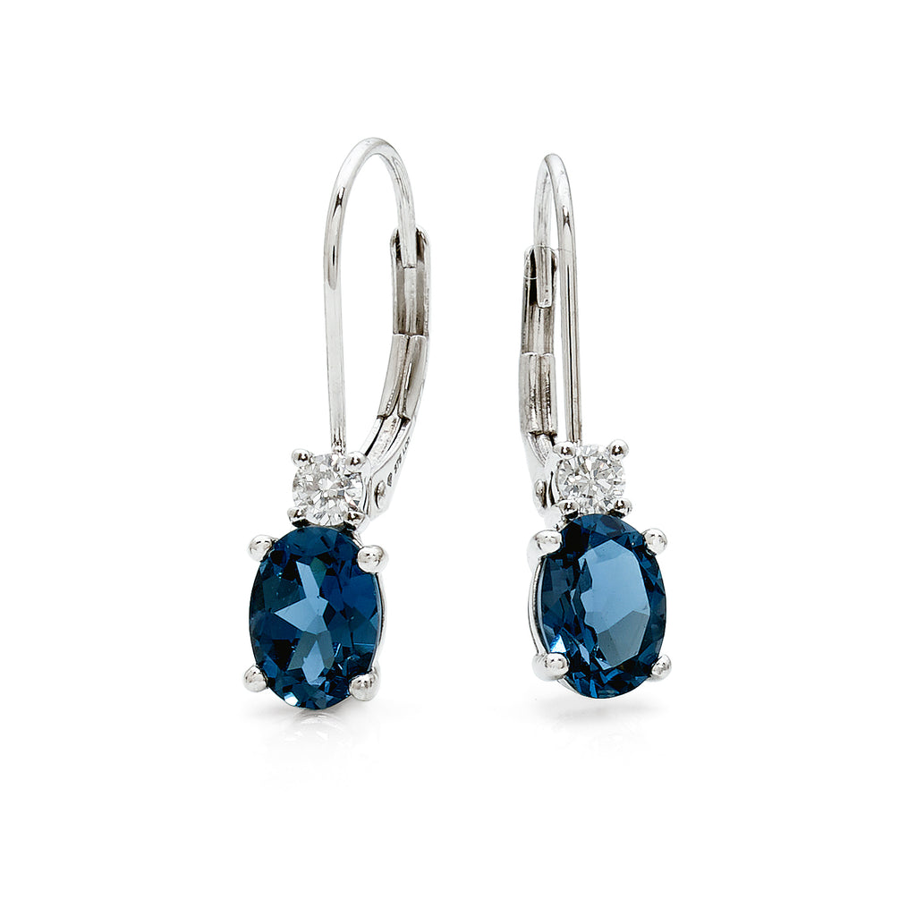 9ct White Gold London Blue Topaz & Lab Grown Diamond Earring
