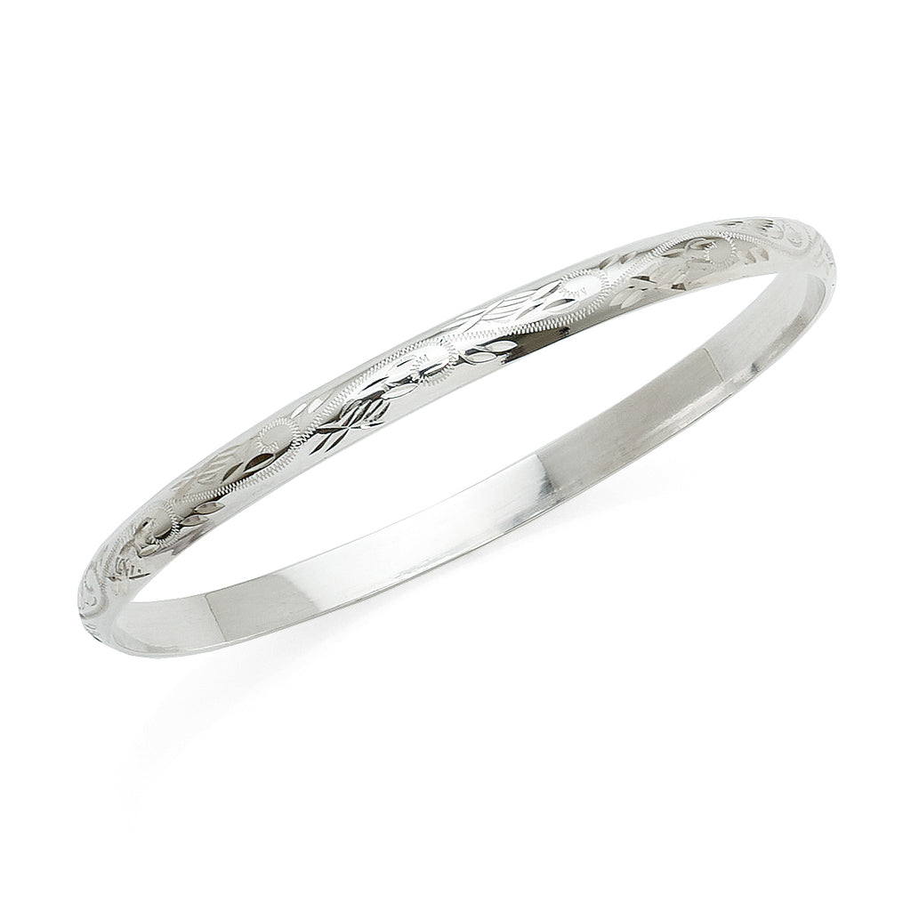 Sterling Silver Solid Etched Pattern Bangle