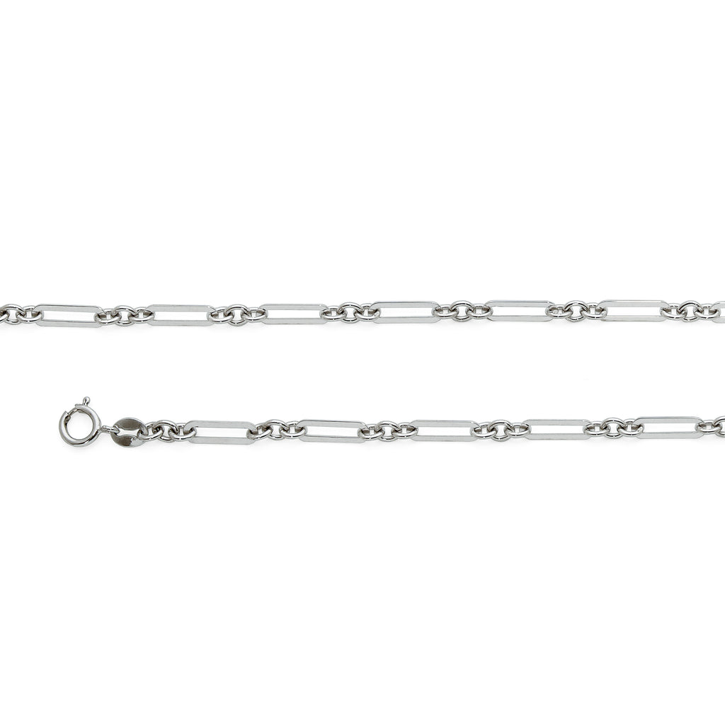 9ct White Gold Solid 3+1 Paperclip & Round Link 19cm Bracele