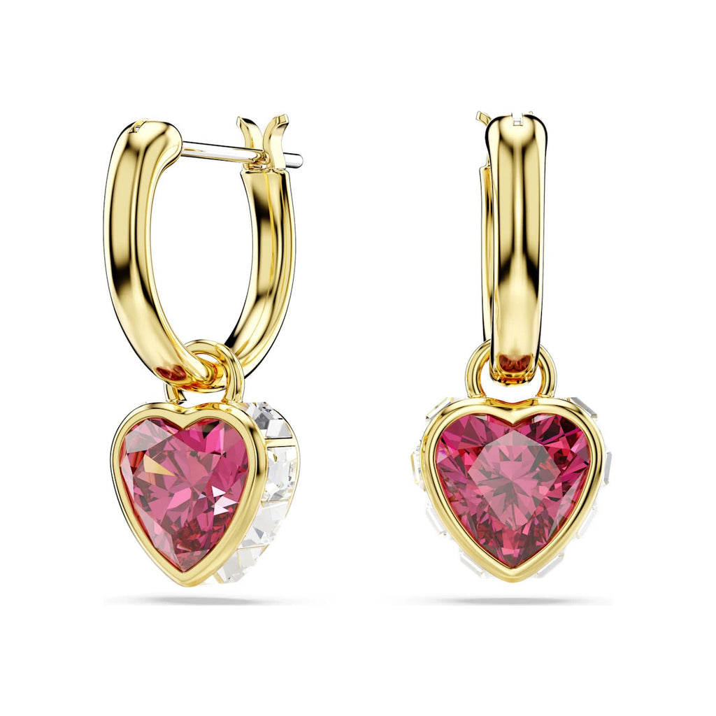 Swarovski 'Chroma' Red Crystal Gold Tone Drop Hoop Earrings