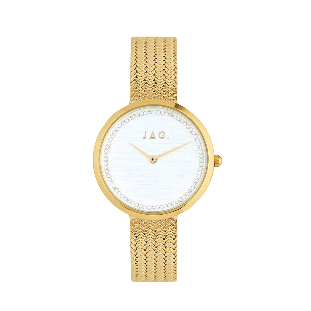 Jag 'Ruby' Gold Stainless Steel Mesh Strap Watch J2369A