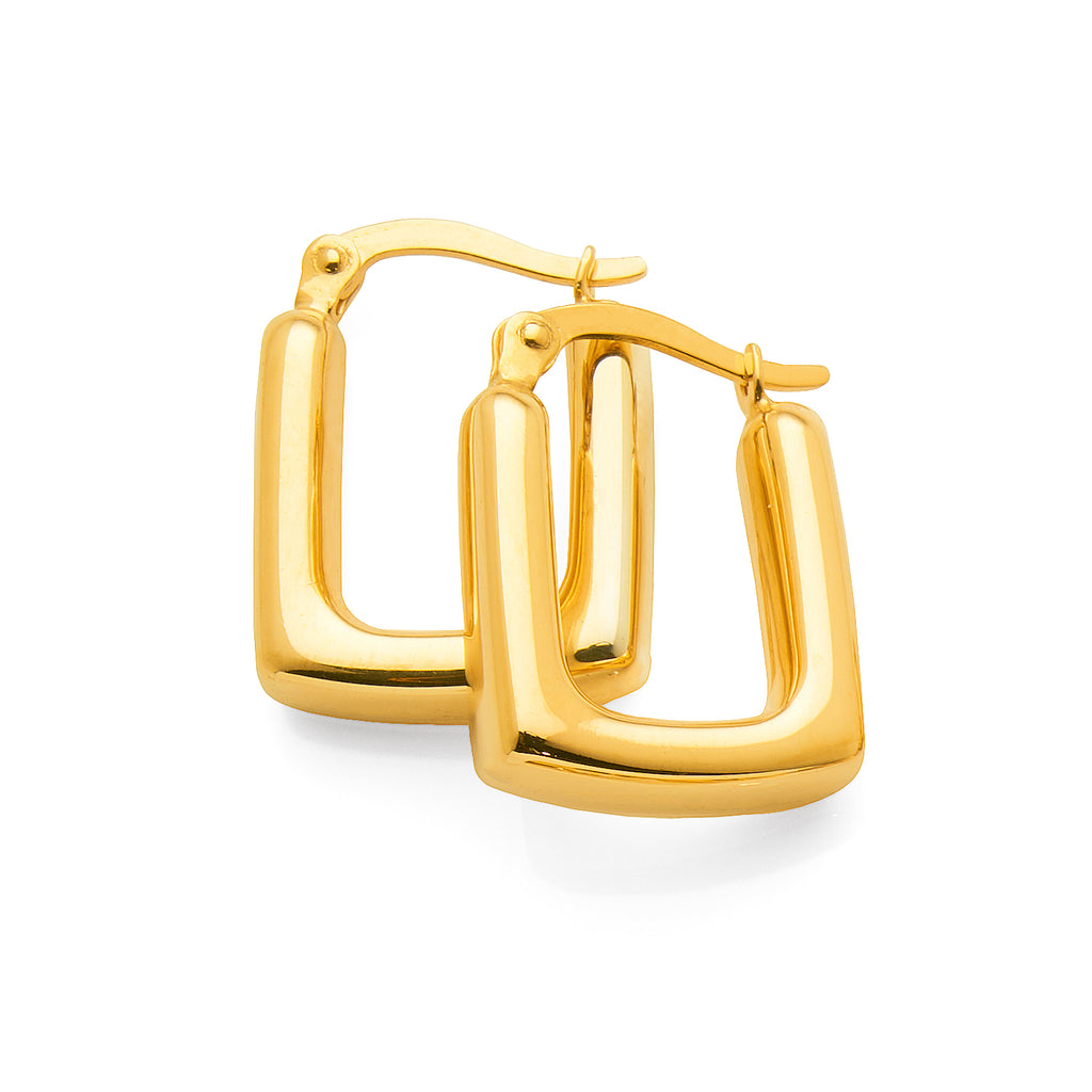 9ct Yellow Gold Bonded 9mm Square Hoop Earrings