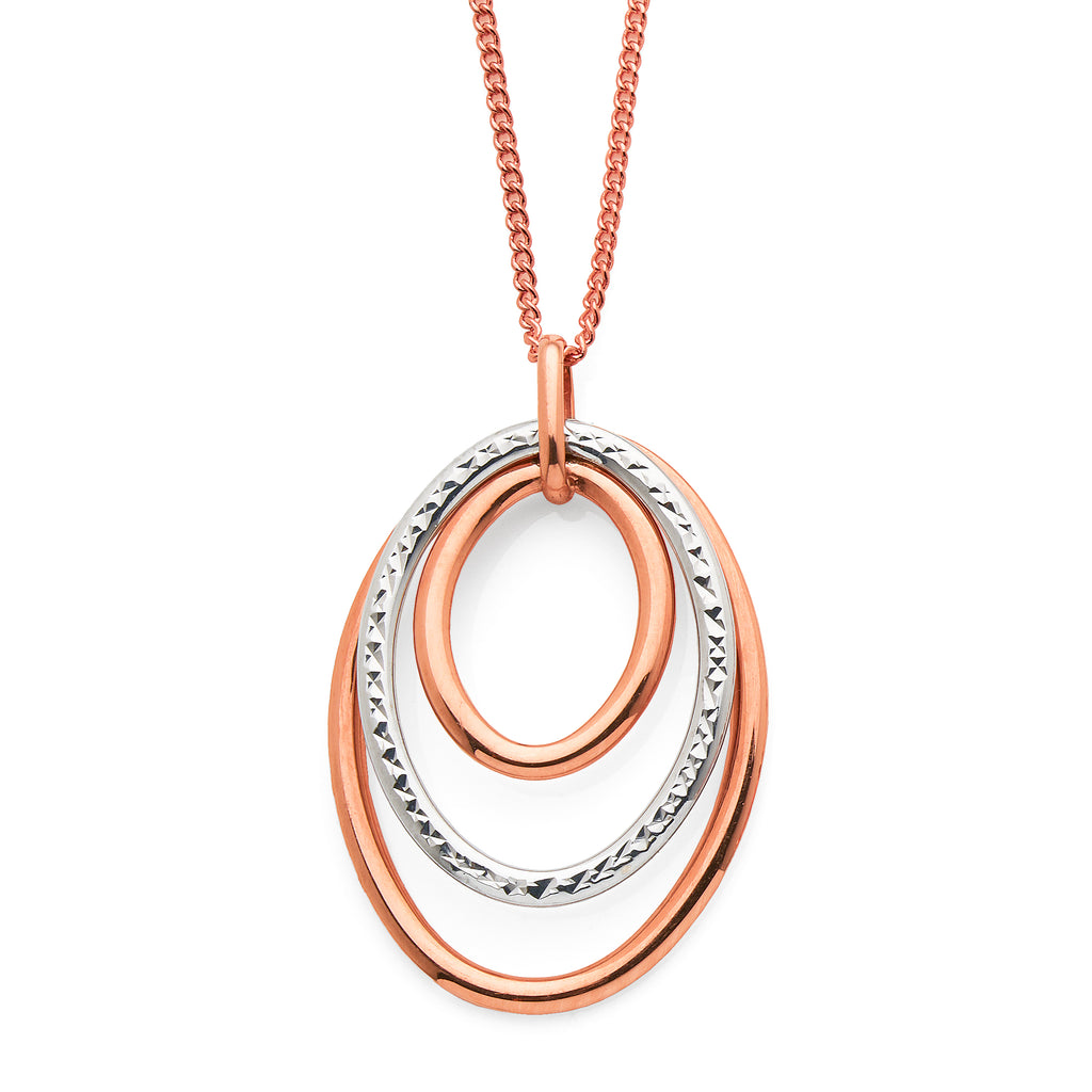 9ct 2-Tone Rose & White Gold Bonded Open Oval Pendant