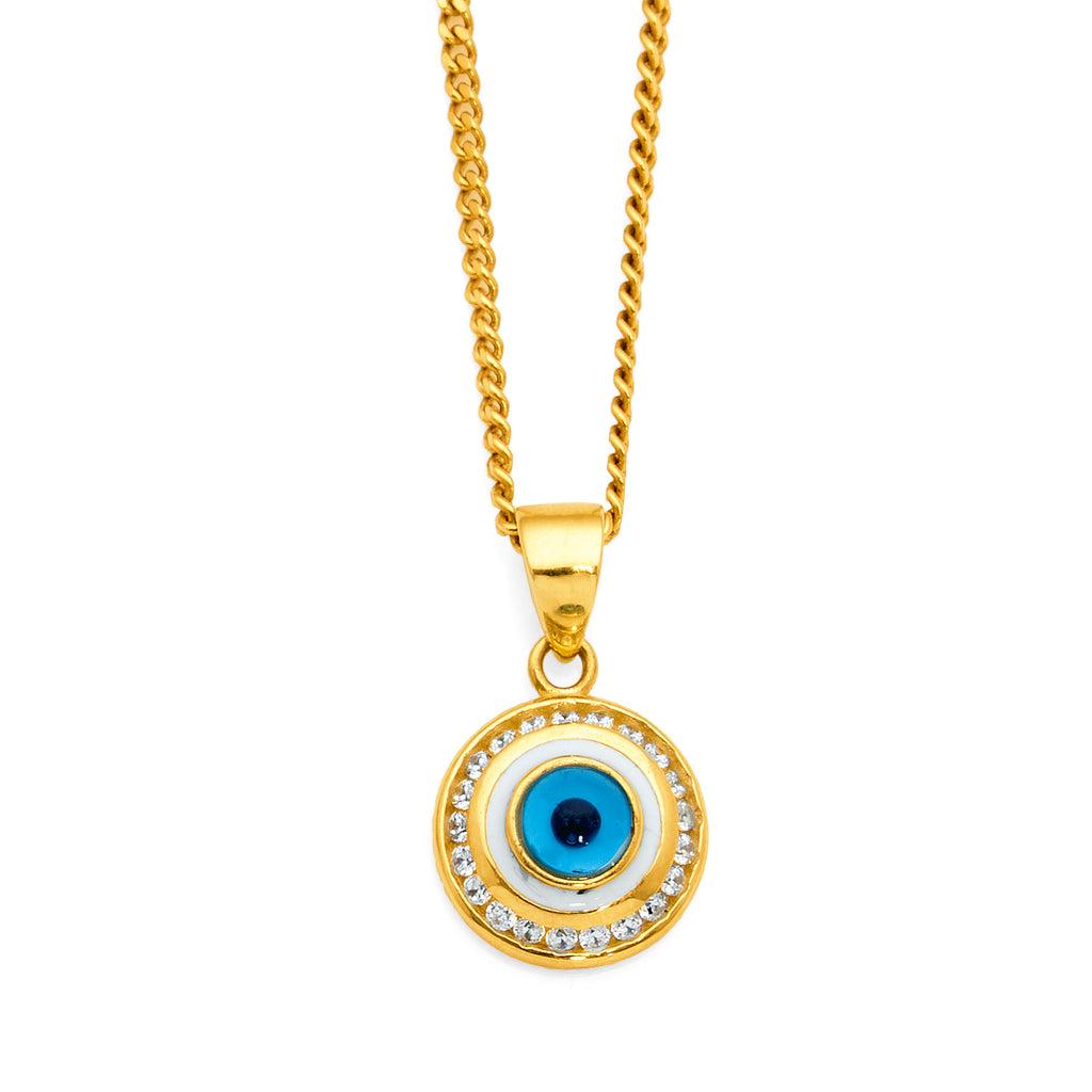 9ct Yellow Gold Cubic Zirconia 10mm Round Eye Pendant