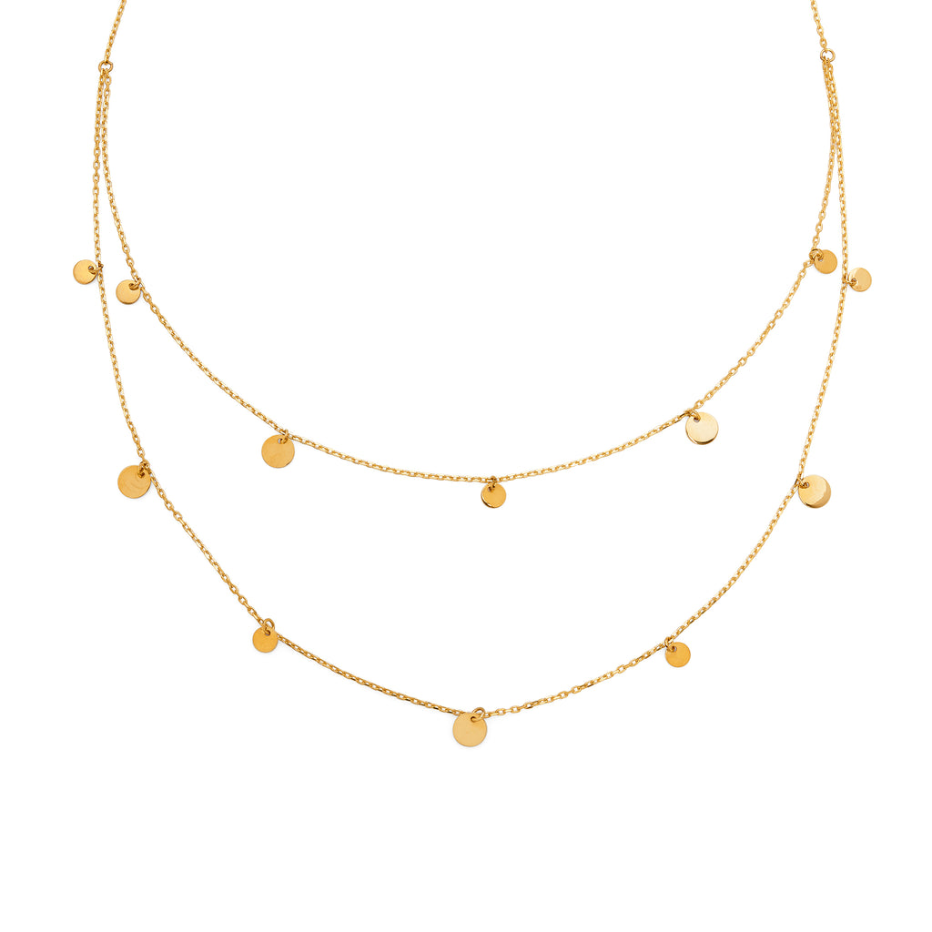9ct Yellow Gold 2 Tier Hanging Disc 42cm Cable Chain