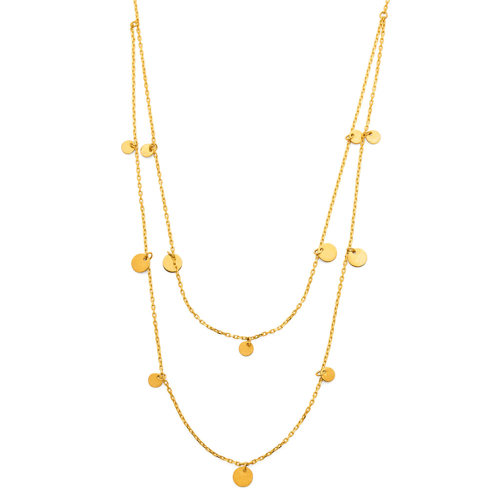 9ct Yellow Gold 2 Tier Hanging Disc 42cm Cable Chain