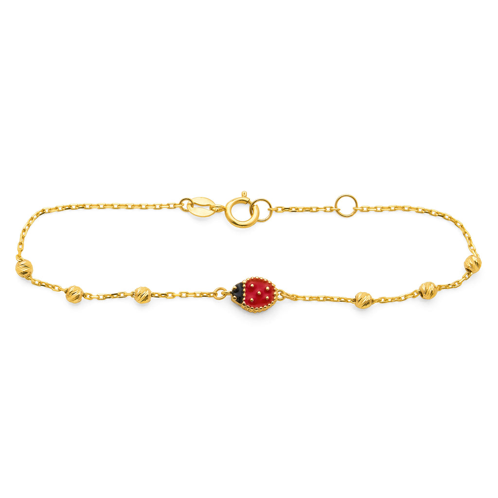 9ct Yellow Gold Ladybug Cable Chain Bracelet