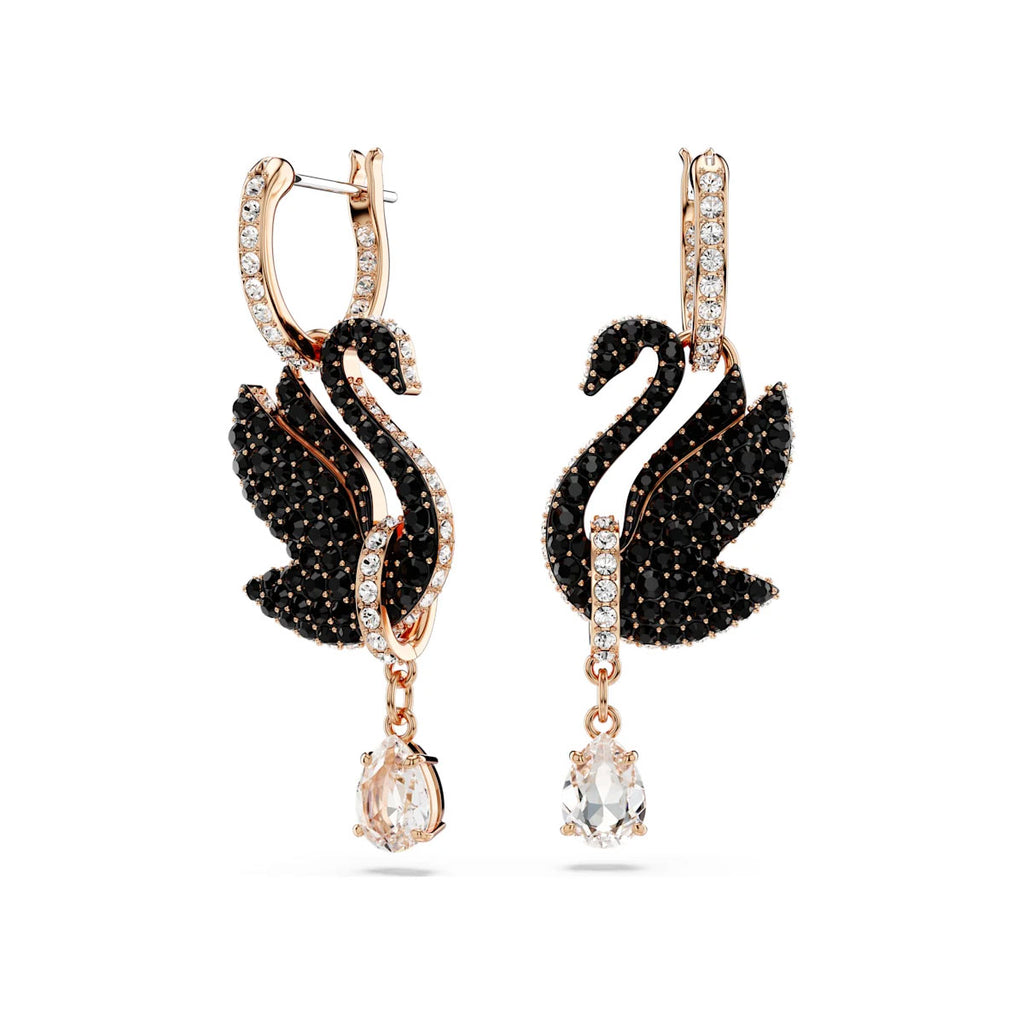 Swarovski Black Crystal Swan Rose Tone Drop Earrings 5678047