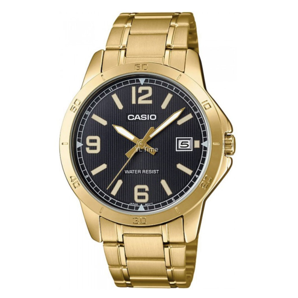 Casio Gold Tone Stainless Steel Black Dial Watch MTPV004G-1B
