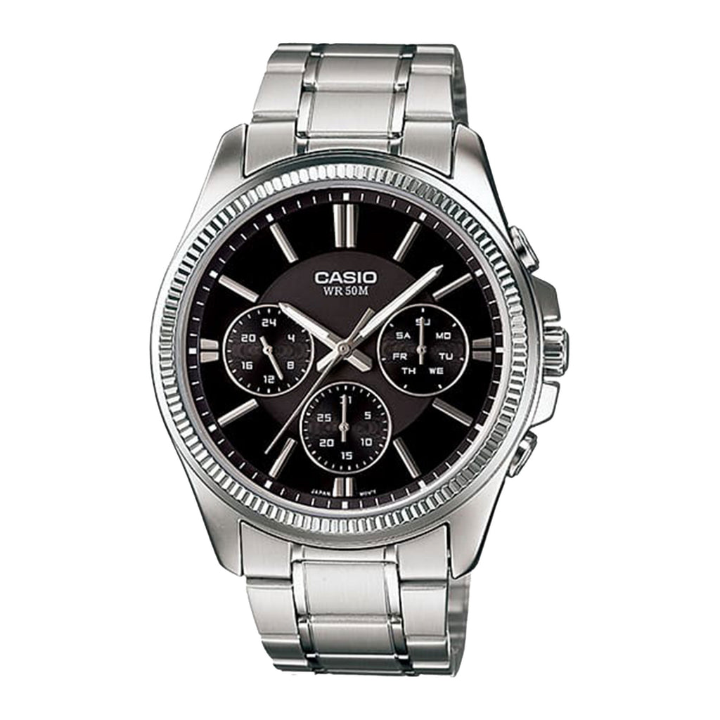 Casio Multi-Function Stainless Steel Black Dial Watch MTP137