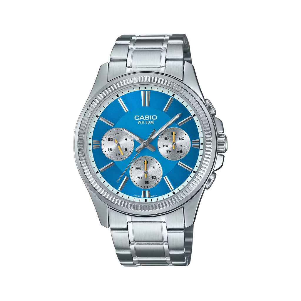 Casio Multi-Function Stainless Steel Blue Dial Watch MTP1375