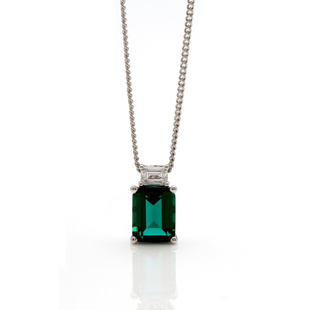 9ct White Gold Created Emerald & Lab Grown Diamond Pendant T