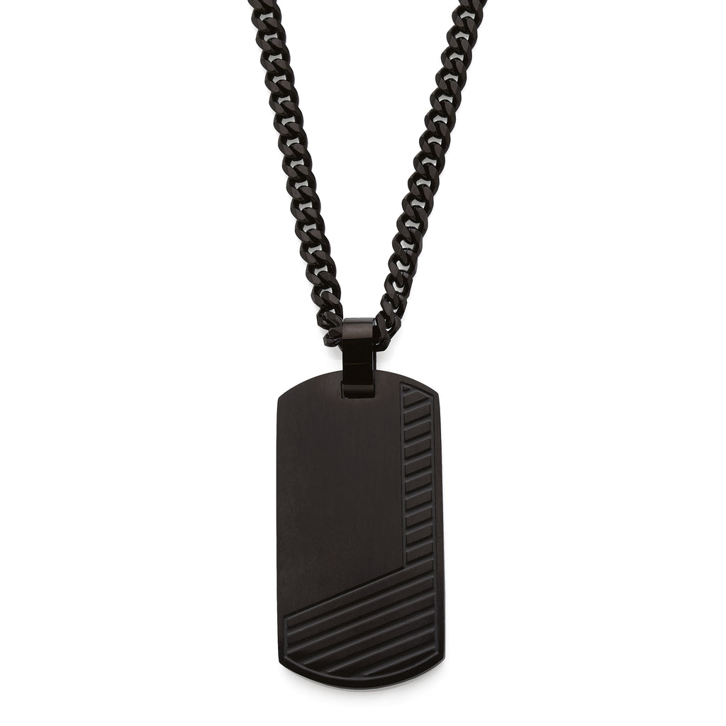 Stainless Steel Black Lined Dog Tag On 55cm Curb Chain