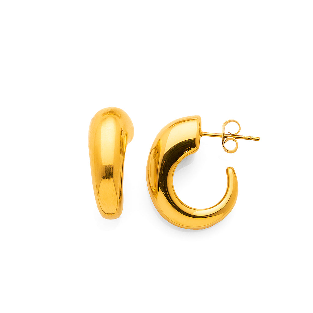 Stainless Steel Gold Tone 3/4 Tapered Hoop Stud Earrings