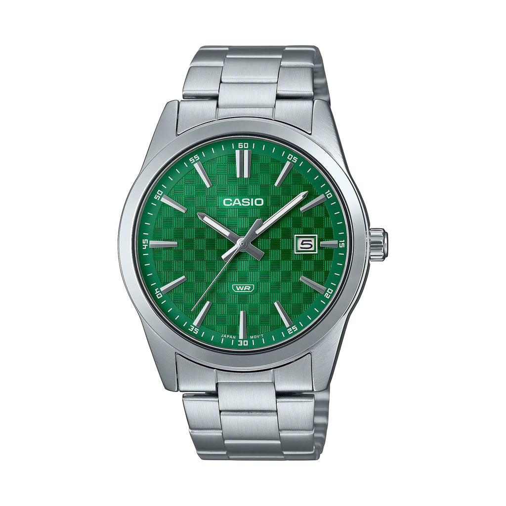 Casio Stainless Steel Green Dial Analogue Watch MTPVD03D-3A1